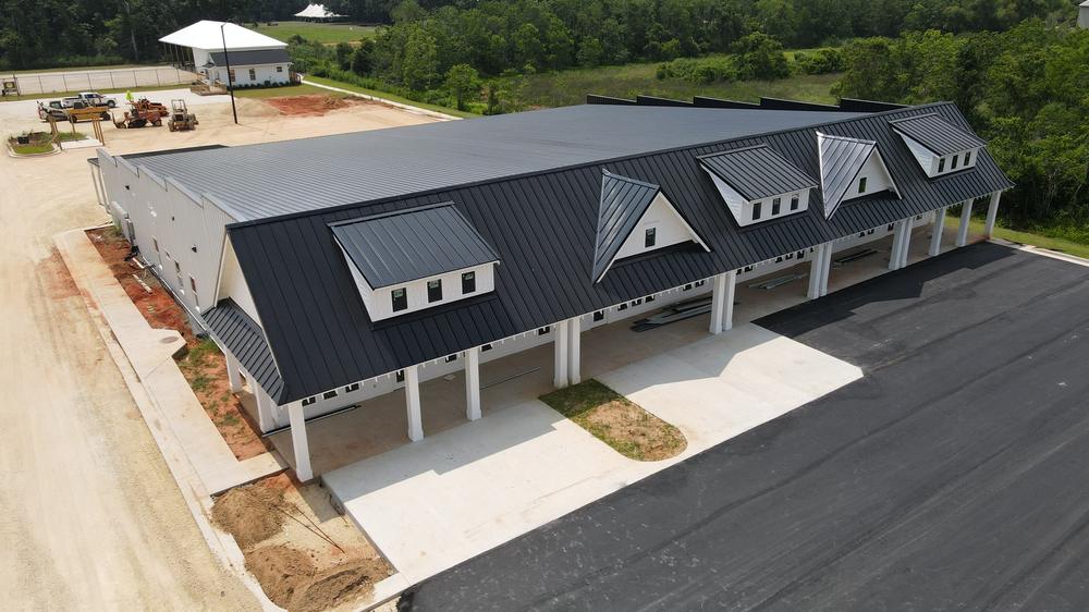 Metal roof on a multi-unit commercial building